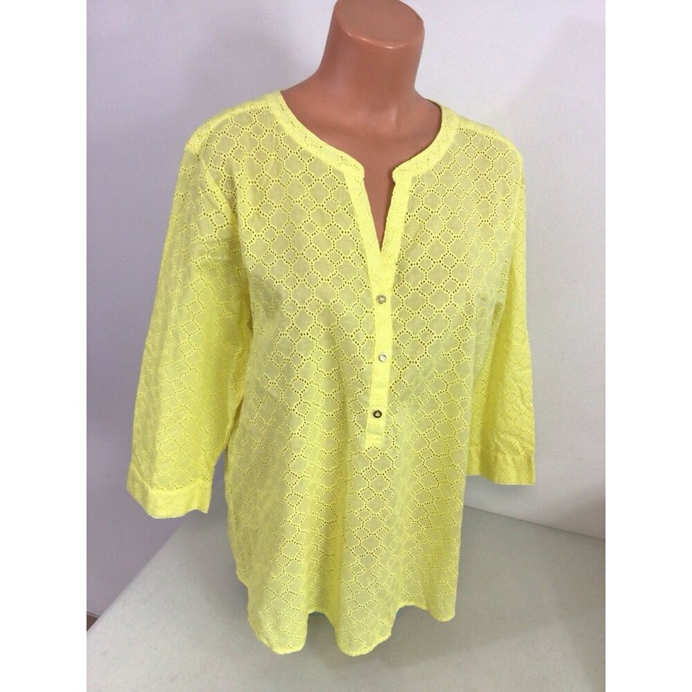 Liz Claiborne Yellow Eyelet Lace Shirt Womens XL